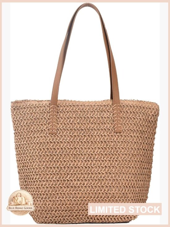 Handbags - Straw Tote Bag Large Summer Beach Shoulder Bag with Zipper